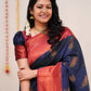 DEIANA'S Beautiful Designer Golden zari Soft Lichi Silk Saree - Navy Blue - Swadesiicart