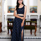 Miravan Women's Blue Abstract Print Crop Top And Side Slit A-Line Skirt Co-Ord Set - Swadesiicart