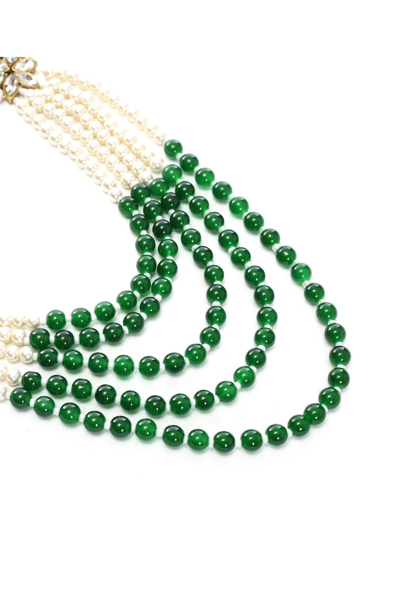 Mominos Fashion Johar Kamal Gold-Polished Rani Haar with Green and Off white Pearls Jewellery Set - Swadesiicart