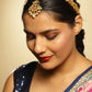 Gold-Polished White Green Kundan-Studded Pearl Beaded Matha Patti - Ruby Raang | Swadesiicart