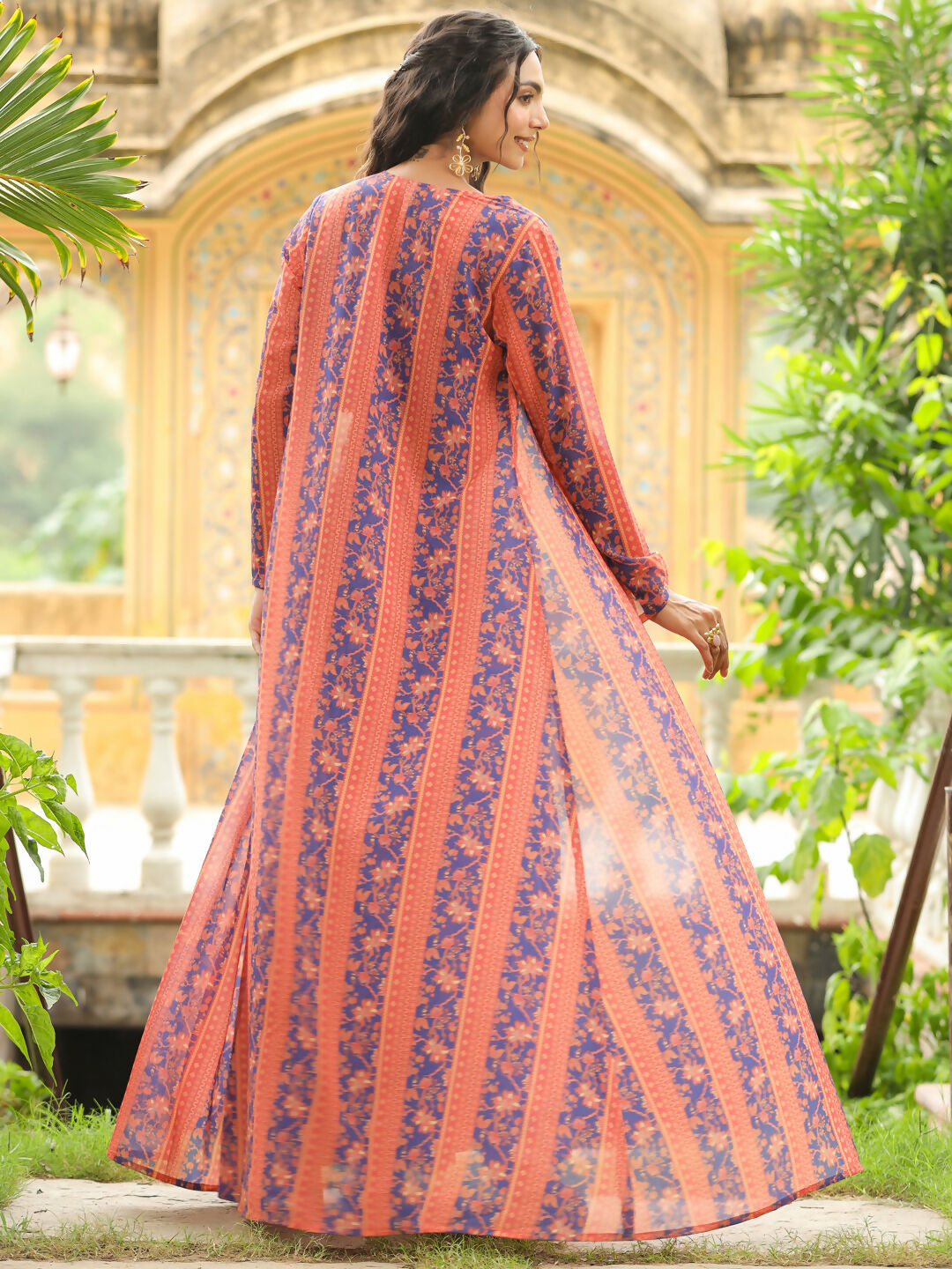 Janasya Navy Blue Georgette Floral Top,Bottom & Jacket | Swadesiicart