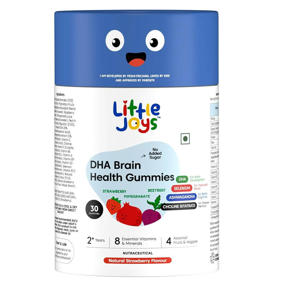 Little Joys DHA Brain Health Gummies for Kids (2-6 yrs)-No Added Sugar|Strawberry Flavor - Swadesiicart