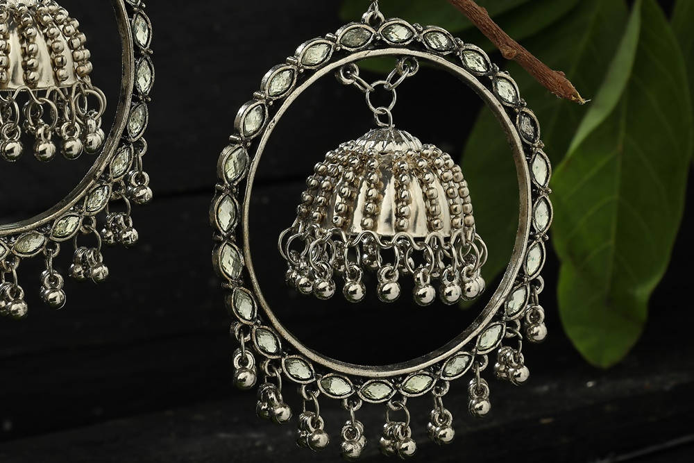 Mominos Fashion Johar Kamal Silver Earrings With Kundan Work Jhumkas - Swadesiicart