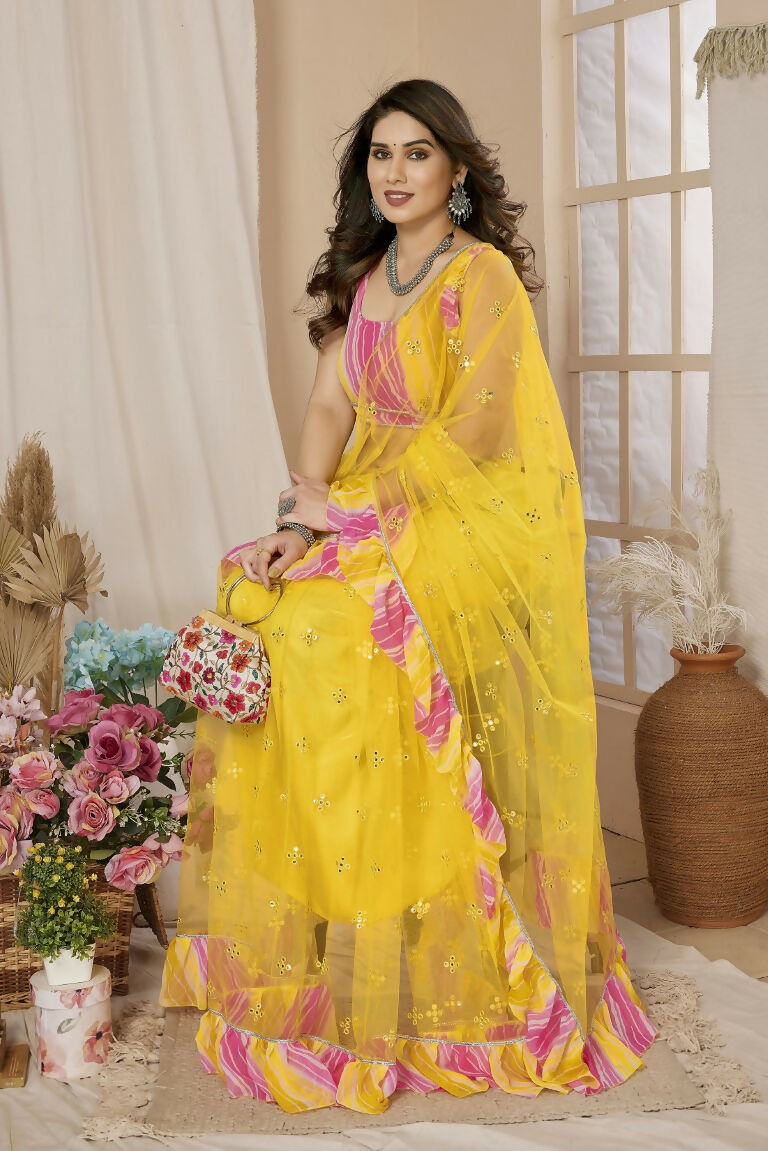 Partywear Designer Yellow Net Fancy Saree - Dyuti | Swadesiicart