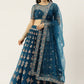 House of Panchhi Teal Net Semi stitched Mirror and Coding Work Lehenga Choli | Swadesiicart