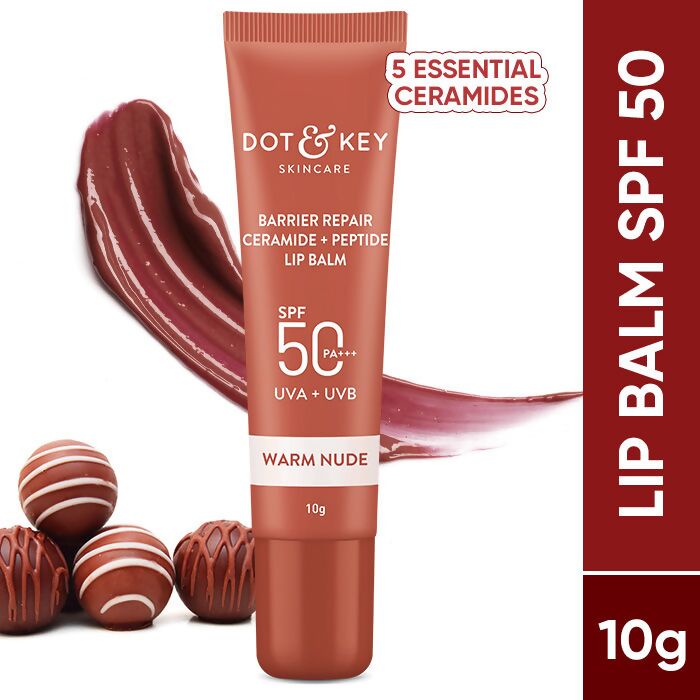 Dot & Key Barrier Repair Ceramide & Peptide SPF 50 PA+++, UVA+UVB Lip Balm - Warm Nude - Swadesiicart