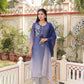 Vaasva Women Blue Tabby Slik Print & Embroidered Kurta, Pant & Dupatta Set | Swadesiicart
