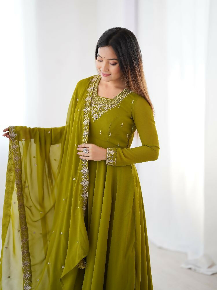 Joban Fashion Mehndi Kurta Set Georgette Sequence Embroidery Work - Swadesiicart