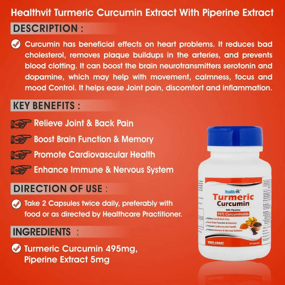 Healthvit Ultra-Pure Turmeric Curcumin Capsules - Swadesiicart