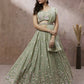 House of Panchhi Lime Green Pure Georgette Sequins with heavy Zarkan embroidery Lehenga choli & Dupatta | Swadesiicart