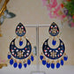 Gold-Polished Brass & Pearl Dangle Women Royal Blue Hand Painted Meenakari Chandbali Earrings By House of Ree | Swadesiicart