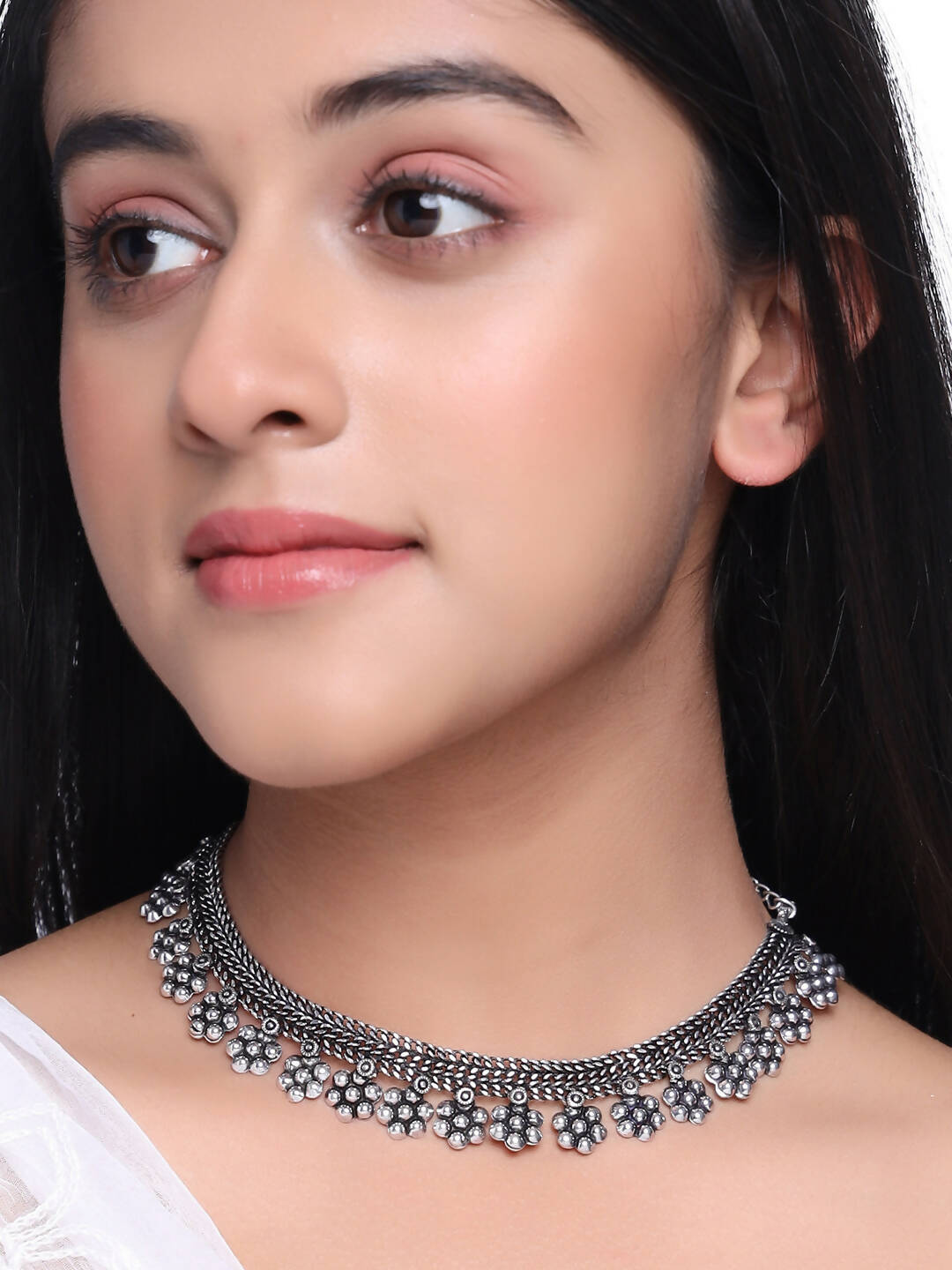 NVR Women Silver-Plated Oxidised Necklace | Swadesiicart