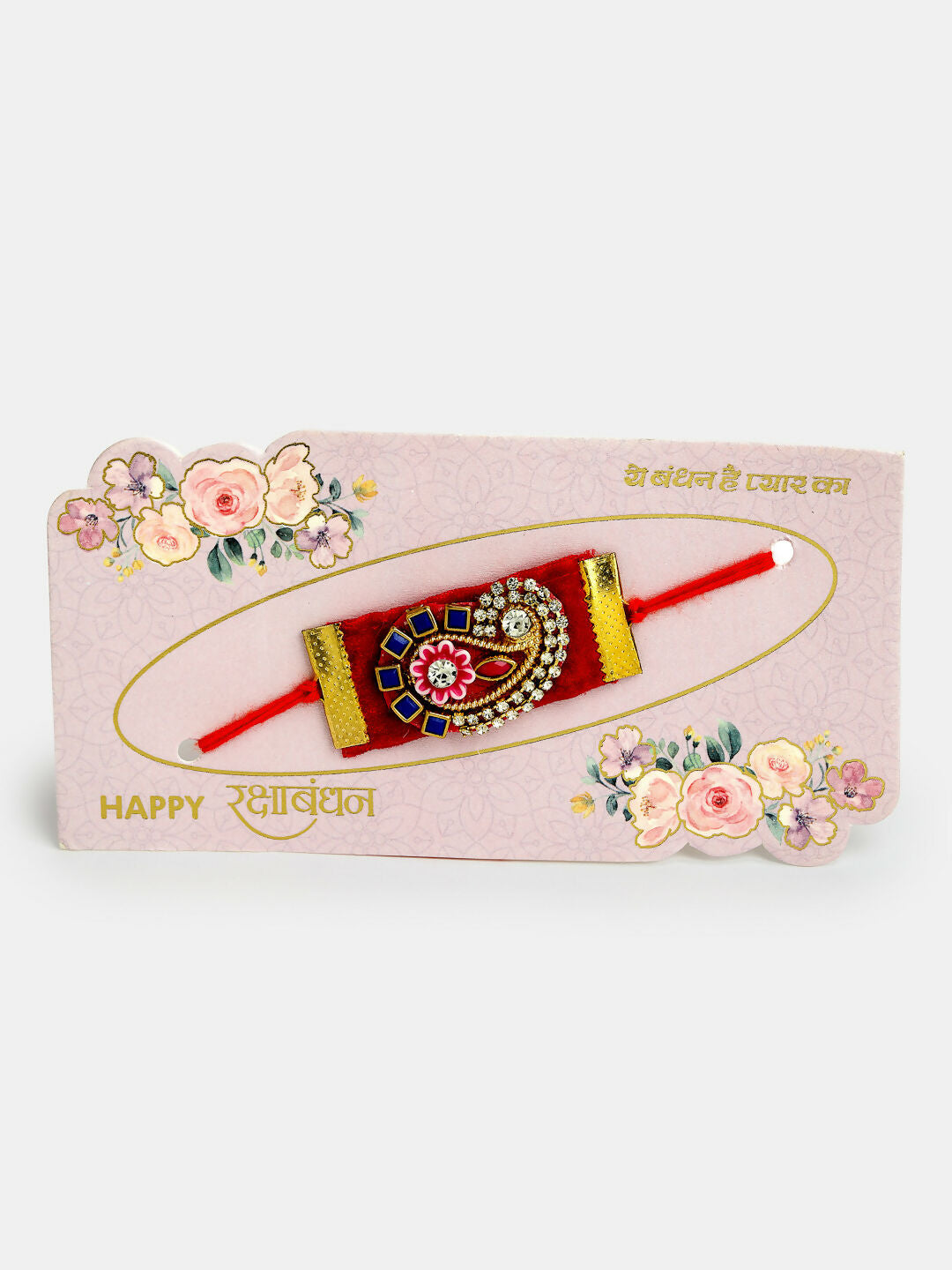 NVR Men Red Stone-Studded Rakhi With Roli Chawal | Swadesiicart