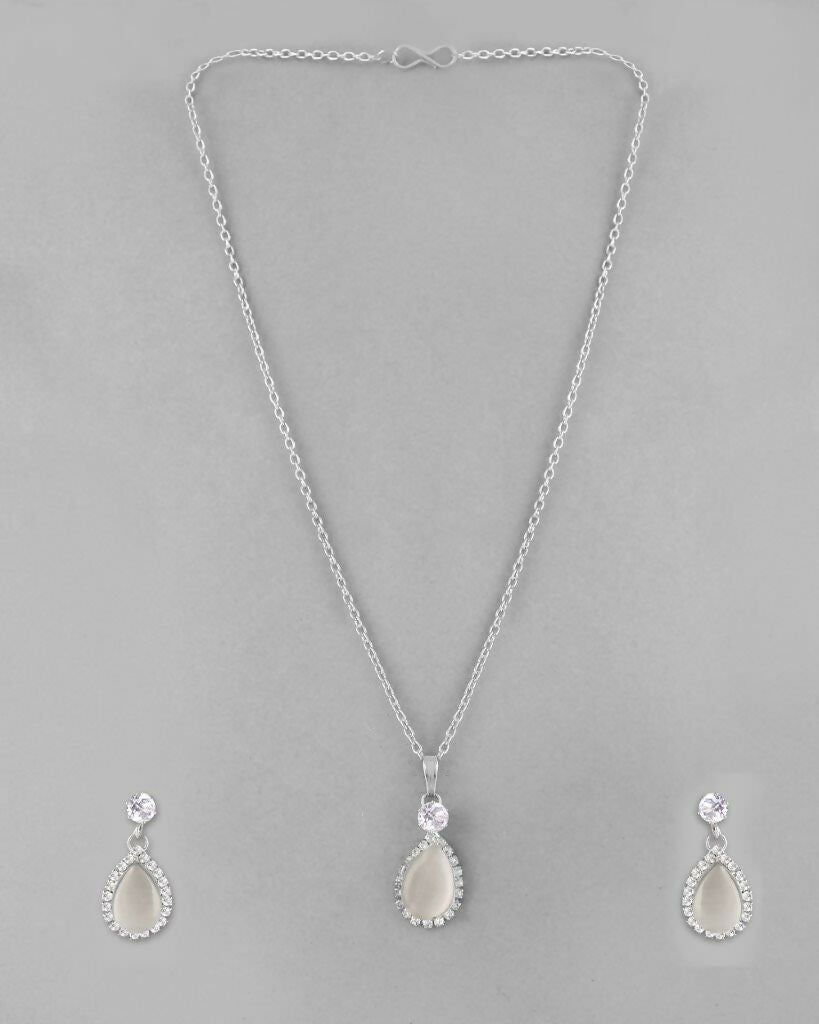 VOJ Silver Plated White Stone With AD Stone Studded Chain Set - Swadesiicart
