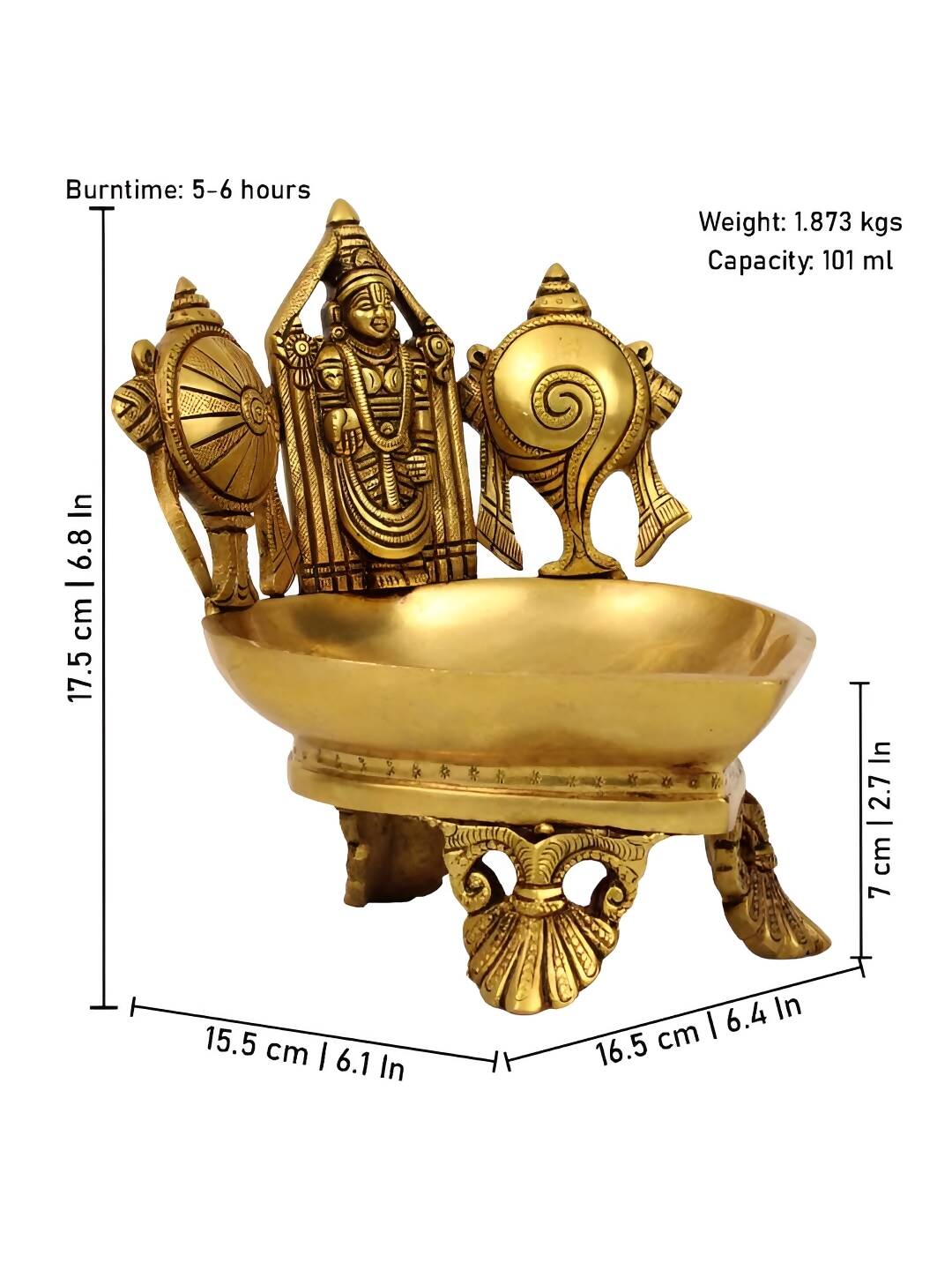 Spillbox Gold-Toned Brass Shangu Chakra Perumal Tirupathi Diya Pooja Essential | Swadesiicart