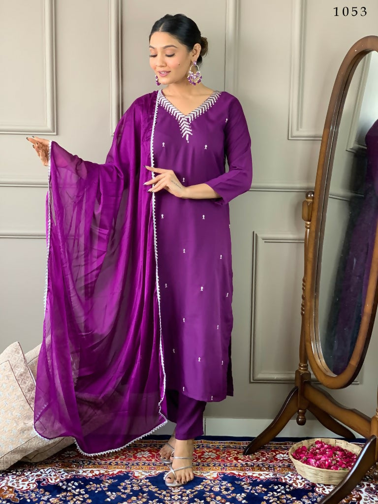 Partywear Designer Ryon Slub White Stitched Suit With Dupatta - Tanisha | Swadesiicart