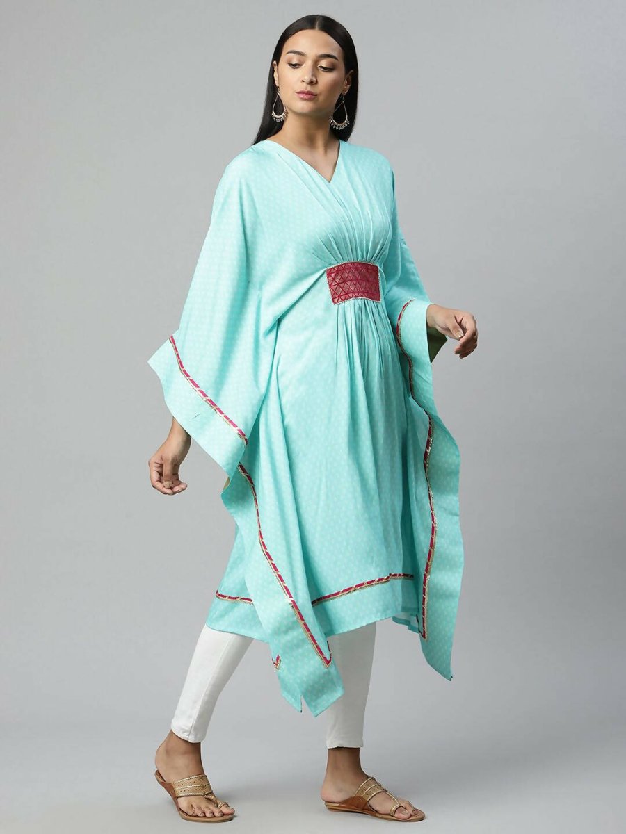 Ahalyaa Womens Blue Rayon Printed Kaftan | Swadesiicart