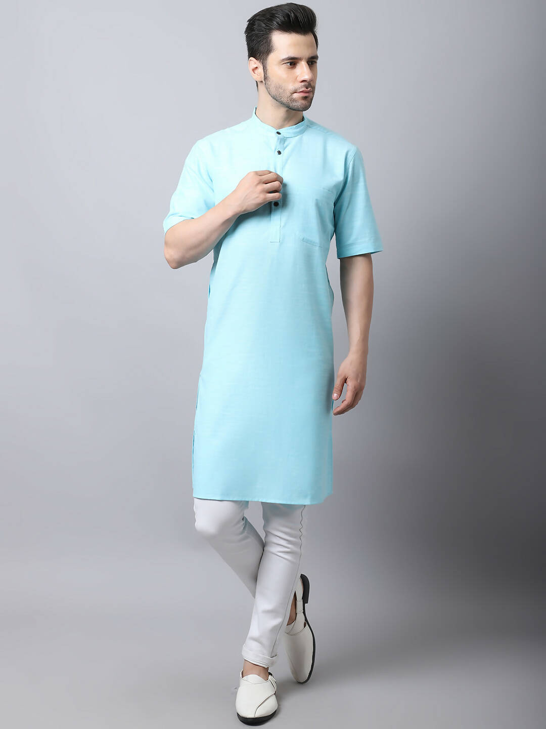 Even Apparels Black Pure Cotton Men's Kurta With Band Collar | Swadesiicart