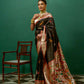 Vishnu Weaves Women's Black Paithani Silk Zari Woven Saree with Unstitched Blouse - Swadesiicart
