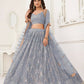 Aastha Fashion Light Gray Butterfly Net Tone To Tone Thread Work, Sequence Work And Original Mirror Work Embroidery Wedding Wear Lehenga Choli