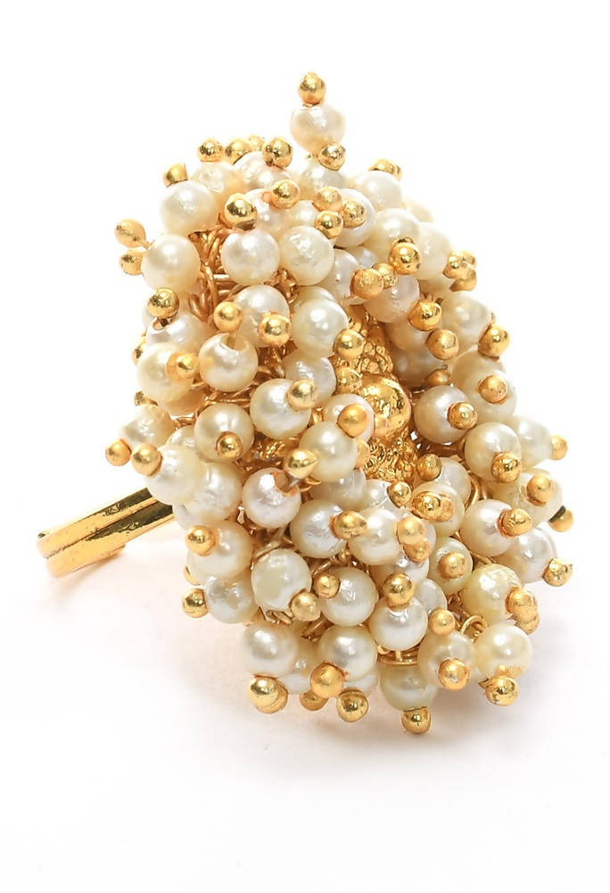 Mominos Fashion Gold-Polished with Pearls Ring | Swadesiicart