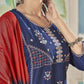 Jyoti Fashion Women's Blue Pure Viscose Weaving Stripe with Embroidery Kurta Set | Swadesiicart