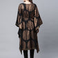 Ahalyaa Women Black Crepe Copper Foil Printed Flared Sleeve Kaftan Kurta | Swadesiicart