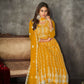 Jyoti Fashion Women's Yellow Net Embroidered Anarkali Kurta Pant Set With Dupatta | Swadesiicart