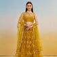 Aastha Fashion Mustard Yellow Butterfly Net Tone To Tone Cotton Thread Work And Sequence Work Embroidery Wedding Wear Lehenga Choli