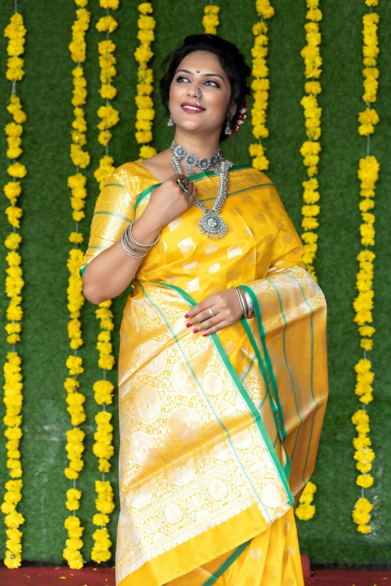 Jyoti Fashion Women's Yellow Soft Handloom Silk Zari Woven Saree with Blouse | Swadesiicart