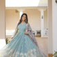 Jyoti Fashion Women's Sky Blue Faux Georgette Sequins Zari Embroideredy Anarkali Dress with Dupatta | Swadesiicart