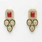 NVR Women's Set of 2 Red & Gold Kundan Studded Jewellery Set Choker & Long Necklace With Earrings - Swadesiicart