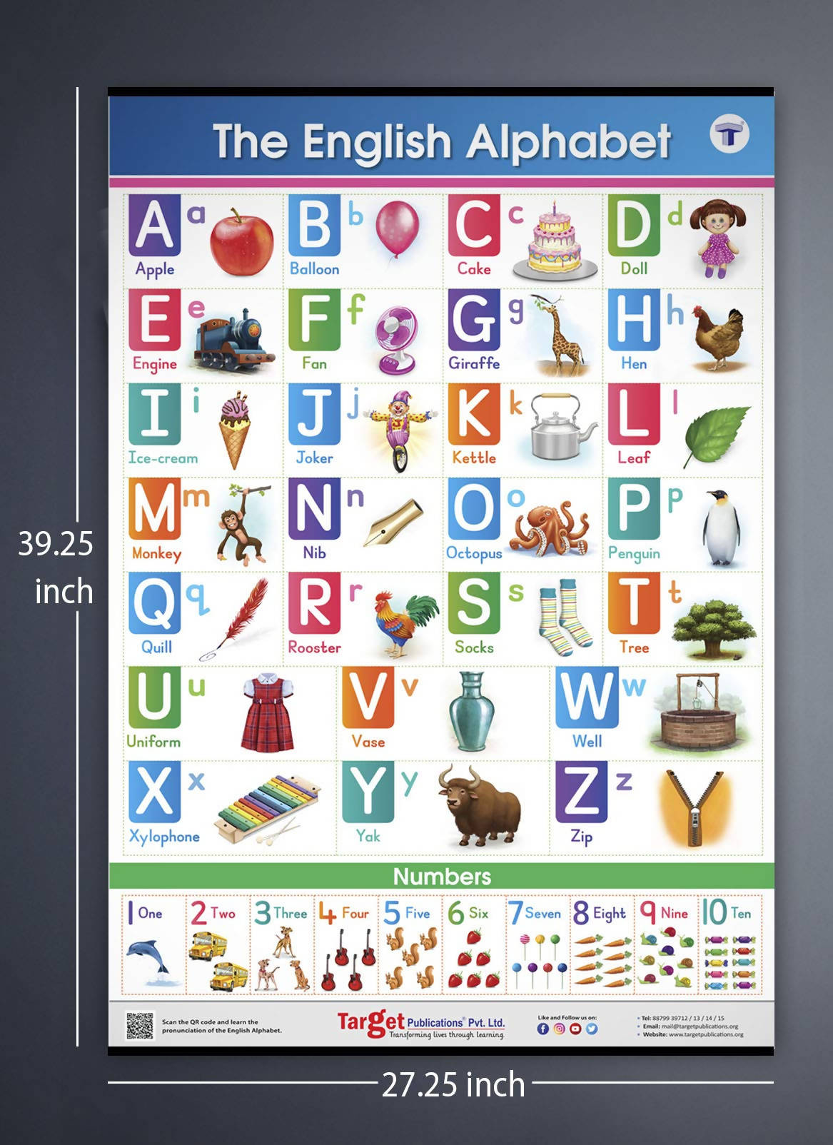 Jumbo English, Hindi and Marathi Alphabet and Number Charts for Kids