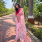 Vamsee Red-Garden Pink Organza Saree - Swadesiicart