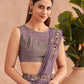 Purple Satin Embroidered Ready To Wear Saree With Unstitched Blouse Piece - Nandika | Swadesiicart