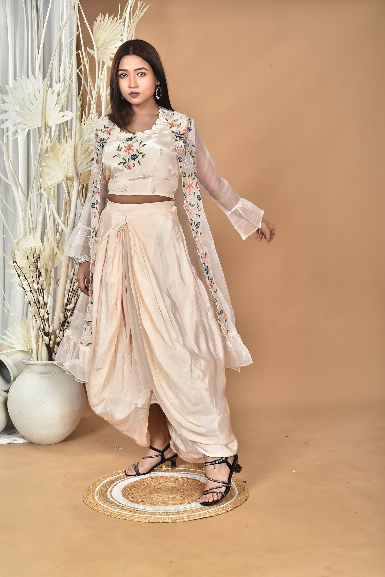 Morchari Women Hand Embroidery Crop Top-Light Peach - Swadesiicart