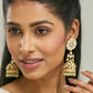 Nuyug 22K Gold-Plated Kundan Stone Studded & Pearl Beaded Dome Shaped Jhumkas | Swadesiicart