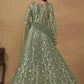 Pant Style Sage Green Embroidered Net Wedding Anarkali Suit - Emponline | Swadesiicart