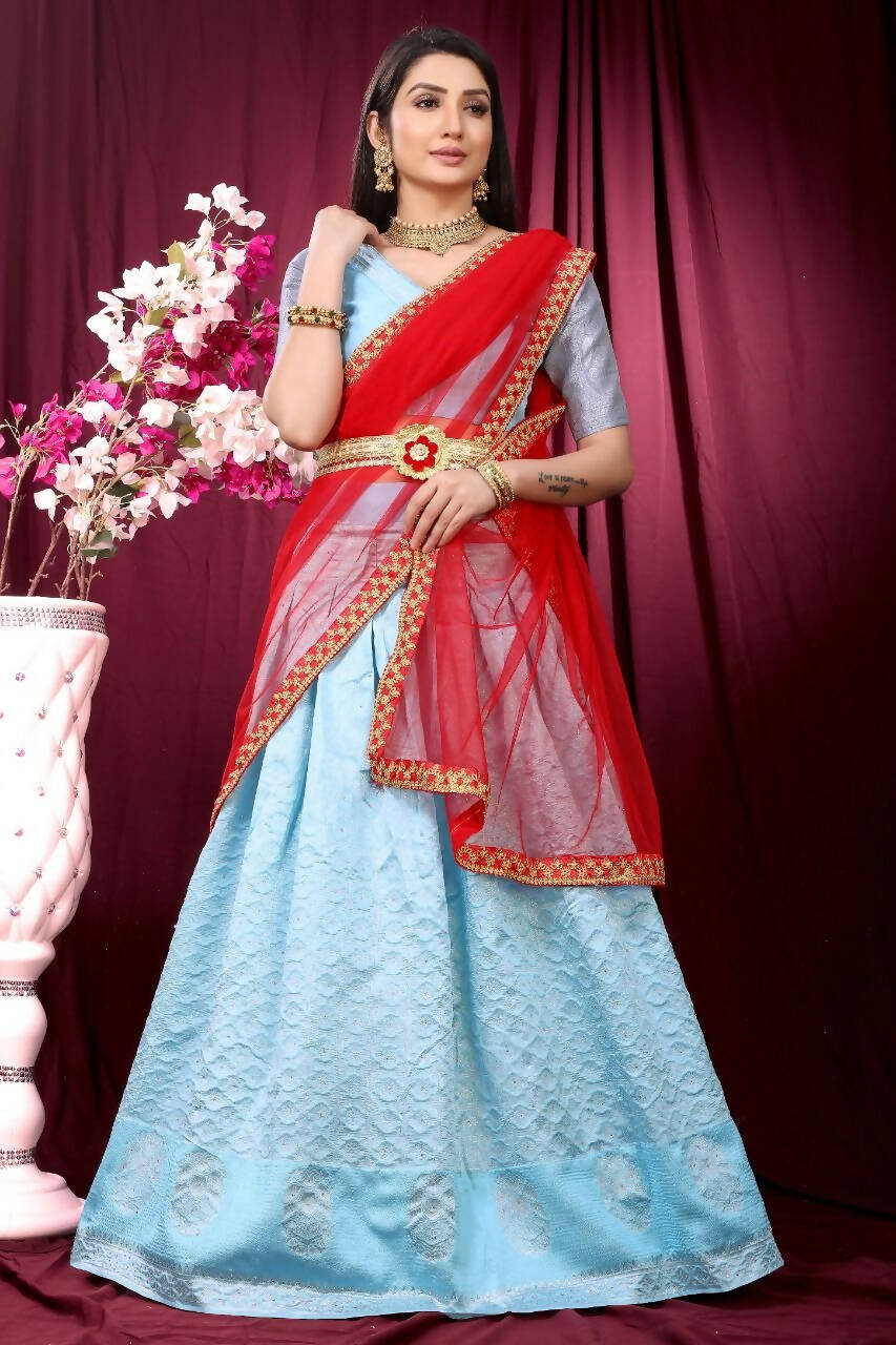 DEIANA'S Beautiful Pure Jari Silk Weaving Lehengha Choli - Sky Blue | Swadesiicart