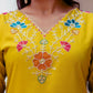 The52 Yellow Women's Gorgeous Embroidered work Viscose Gadhwal Fabric Straight Kurta, Pant and Dupatta Set - Swadesiicart