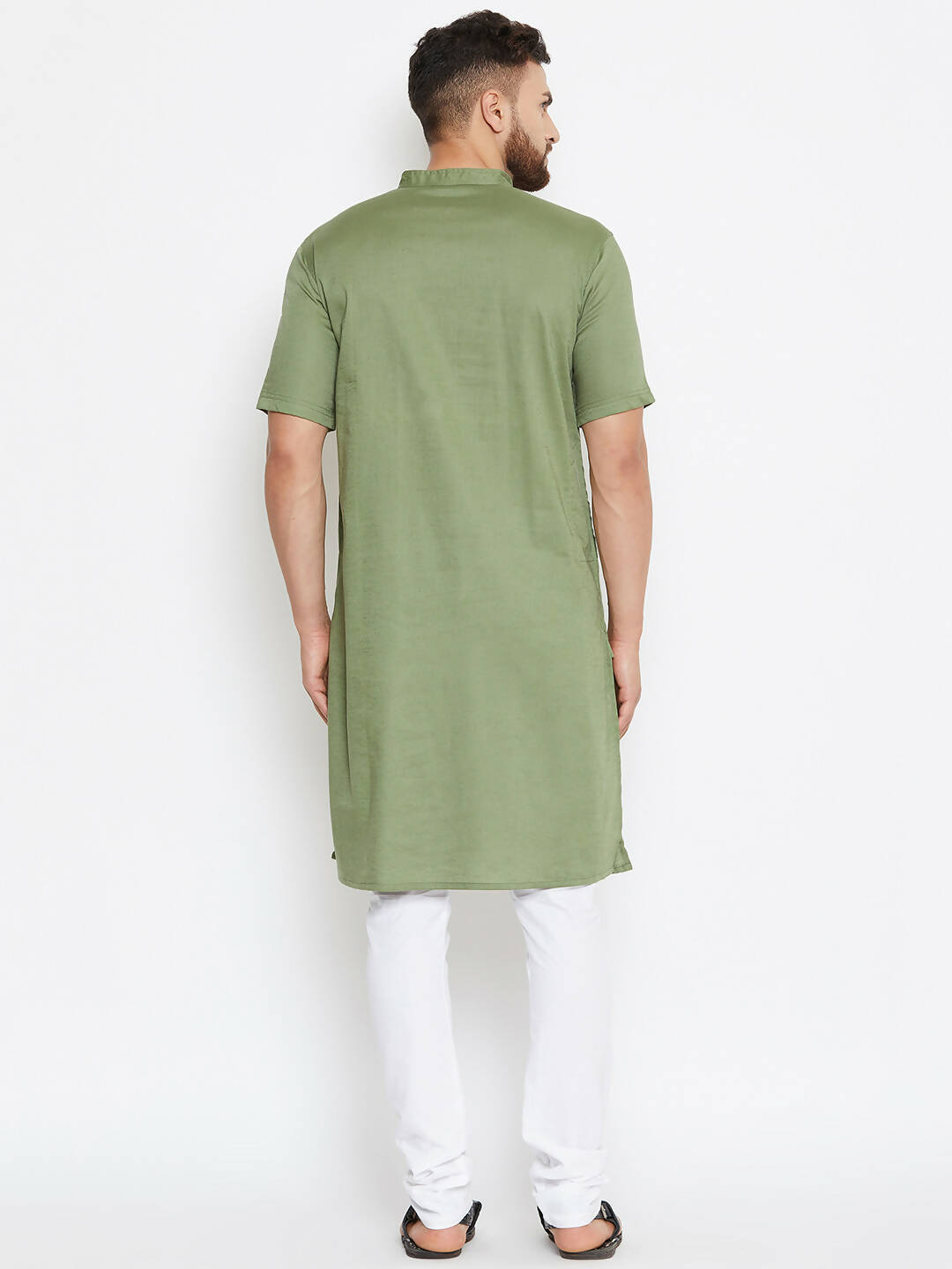 Even Apparels Green Color Pure Cotton Men's Kurta With Band Collar | Swadesiicart