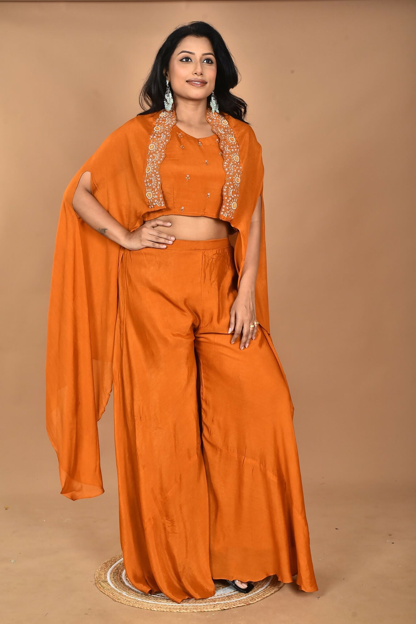 Morchari Women And Hand Embroidery Palazzo Set-Mustard - Swadesiicart