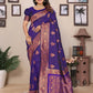 Joban Fashion Banarasi Navy Blue Woven Soft Silk Saree | Swadesiicart