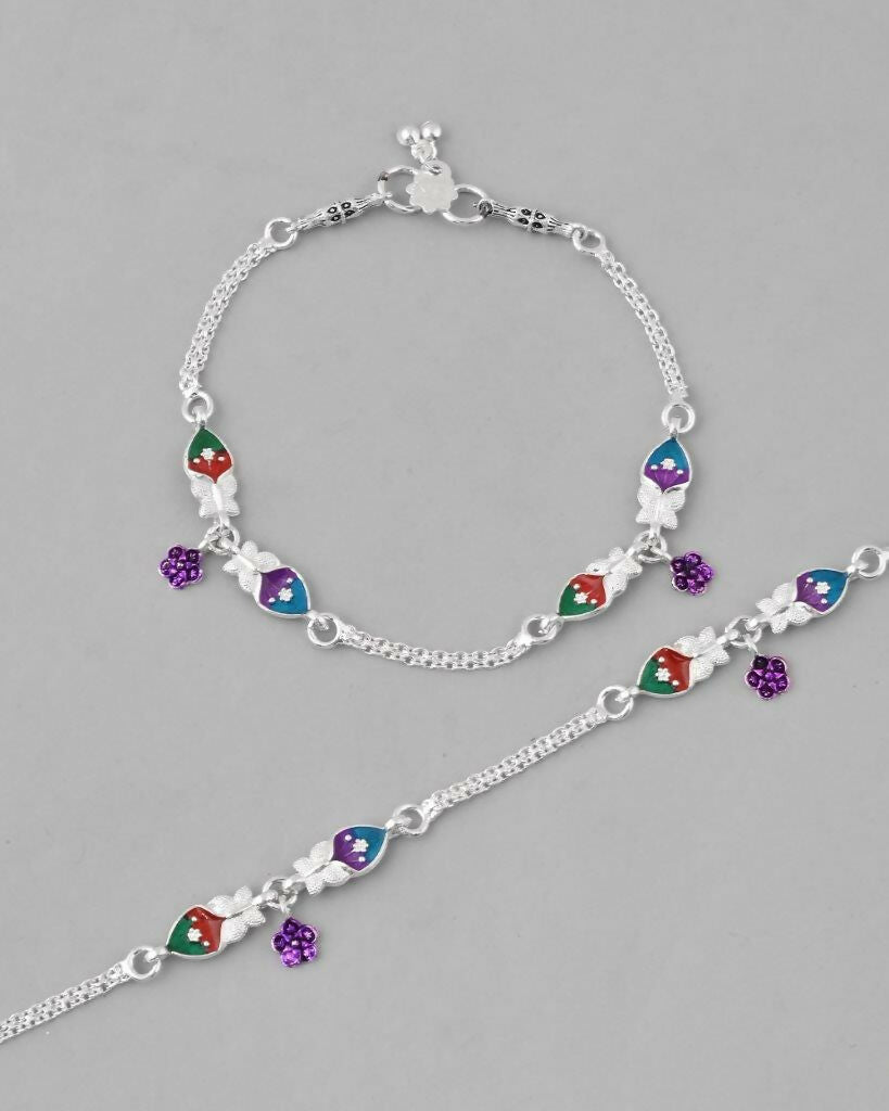 VOJ Set of 2 Mutli Color Meenakari Anklet - Swadesiicart