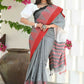 Beatitude Grey Temple Border Cotton Saree