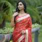 Vishnu Weaves Women's Red Organza Silk Zari Woven Saree with Blouse - Swadesiicart