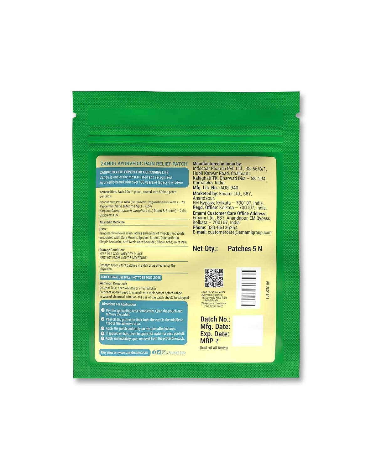 Zandu Ayurvedic Pain Relief Patch - Swadesiicart