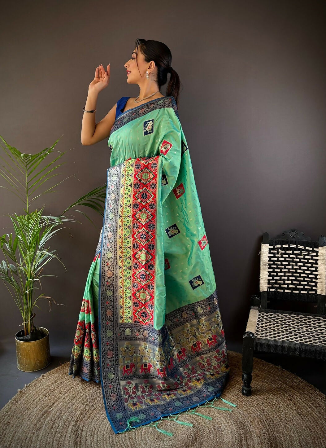 Joban Fashion Royal Blue Small Butti Banarasi Silk Sarees | Swadesiicart