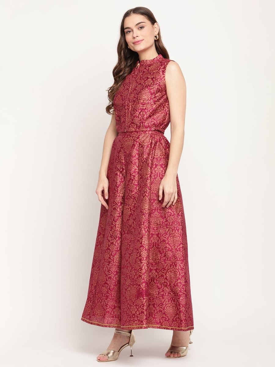Ahalyaa Women Burgundy Floral Printed Regular Top with Palazzos | Swadesiicart