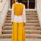 Juniper Women's Mustard Thread Embroidered Georgette Shirt Jacket & Palazzo Set With Mirror Work & Sequins - Swadesiicart